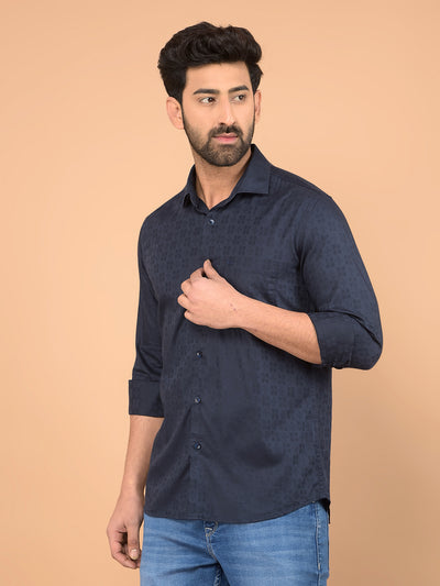 Navy Blue Printed Shirt-Men Shirts-Crimsoune Club