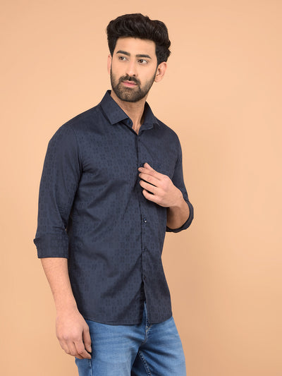 Navy Blue Printed Shirt-Men Shirts-Crimsoune Club