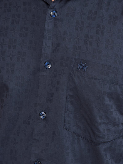 Navy Blue Printed Shirt-Men Shirts-Crimsoune Club