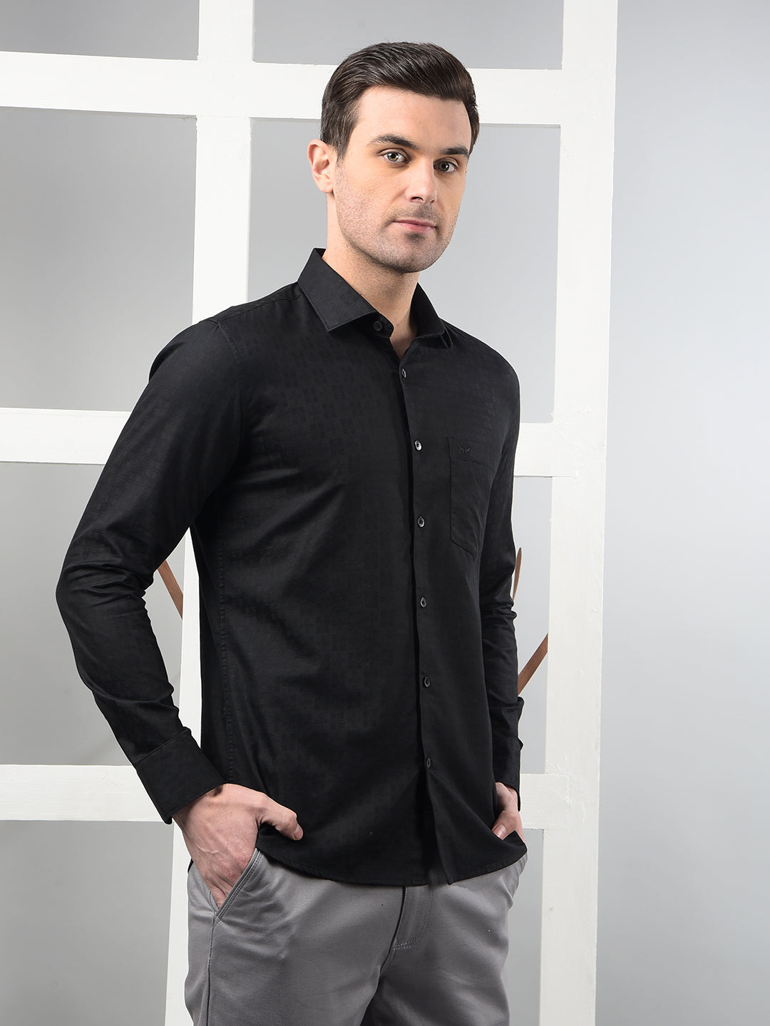 Black Printed Shirt-Men Shirts-Crimsoune Club