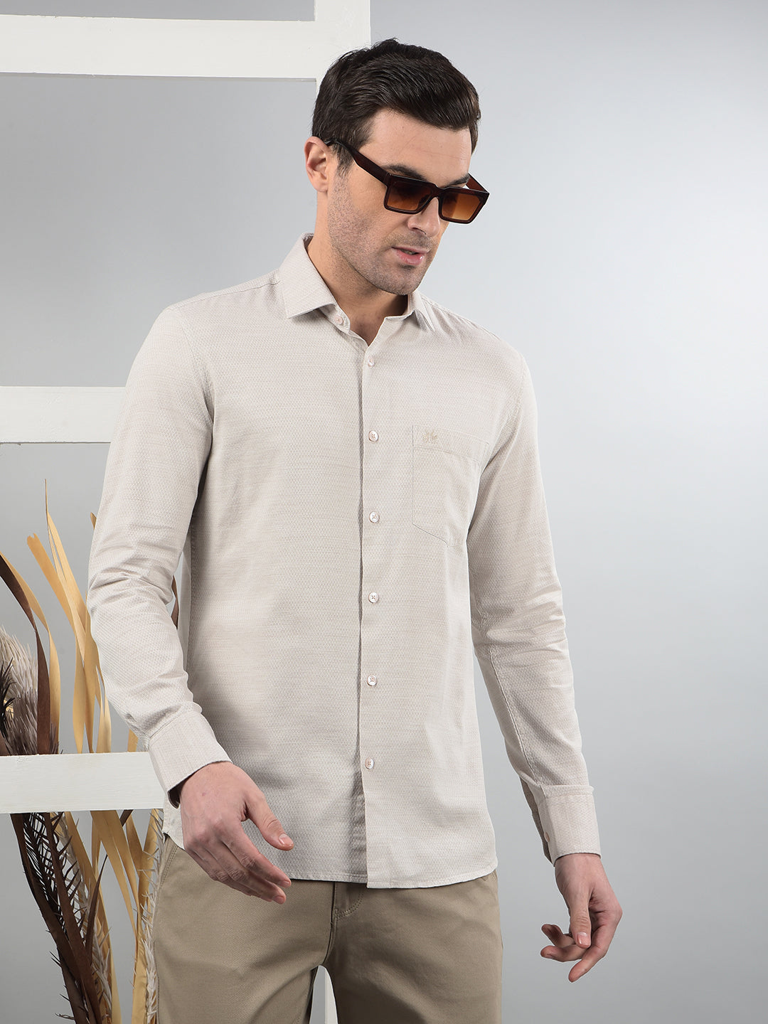 Beige Printed Shirt-Men Shirts-Crimsoune Club