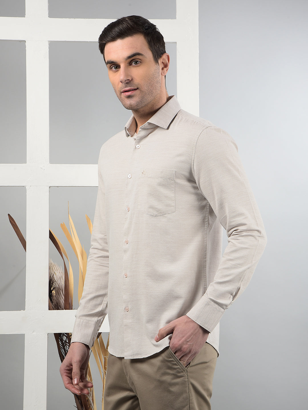 Beige Printed Shirt-Men Shirts-Crimsoune Club