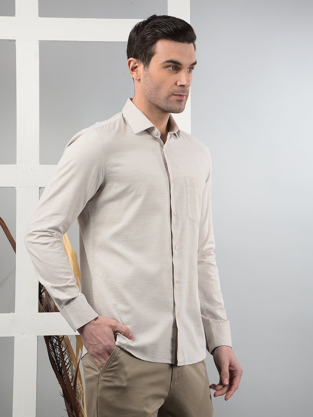 Beige Printed Shirt-Men Shirts-Crimsoune Club