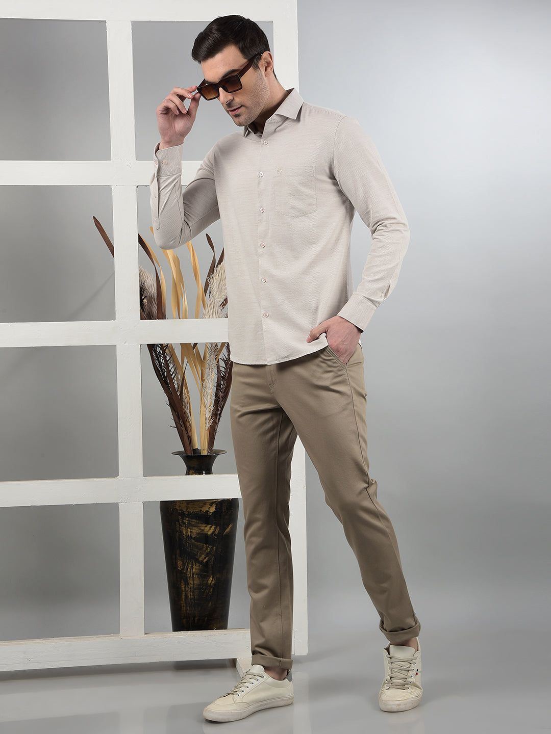 Beige Printed Shirt-Men Shirts-Crimsoune Club