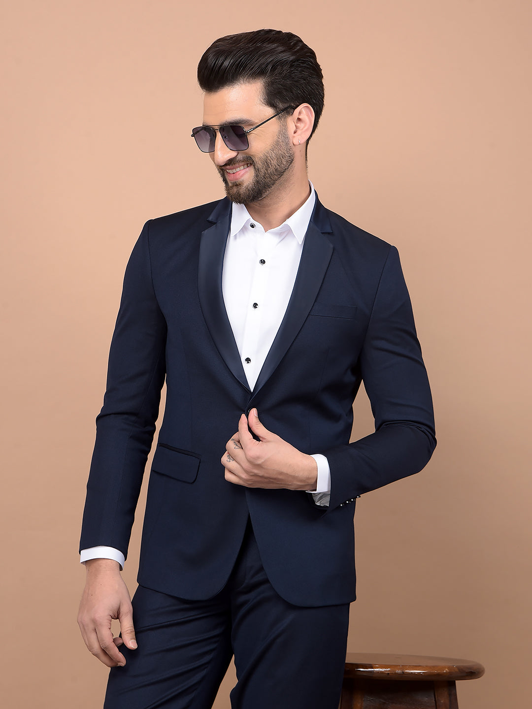 Navy Blue 2 Pieces Suit-Men Suits-Crimsoune Club