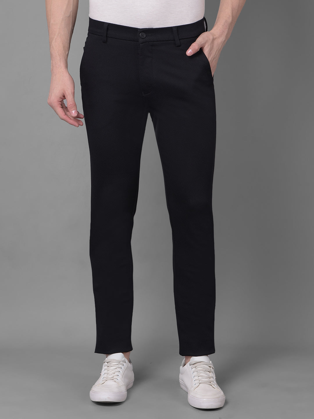 Black Printed Self Design Trousers-Men Trousers-Crimsoune Club