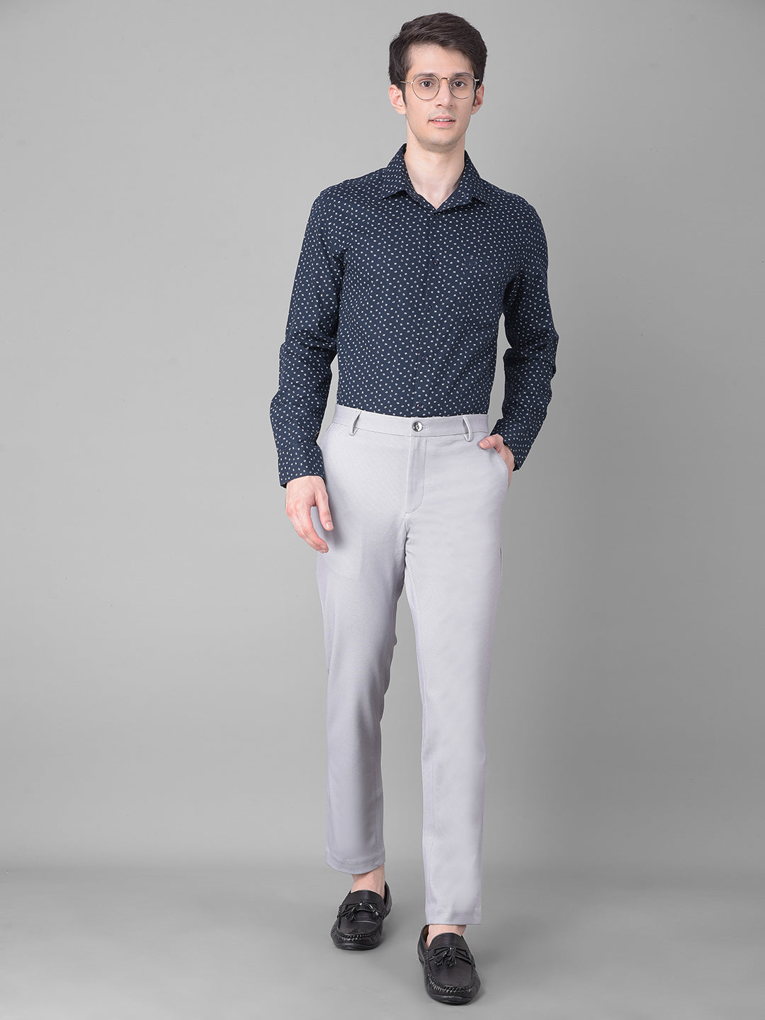 Grey Printed Trousers-Men Trousers-Crimsoune Club