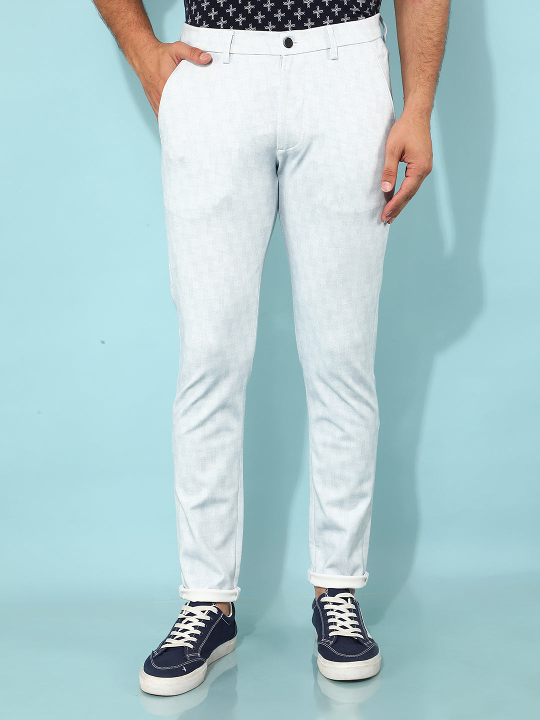 Blue Printed Trousers-Men Trousers-Crimsoune Club