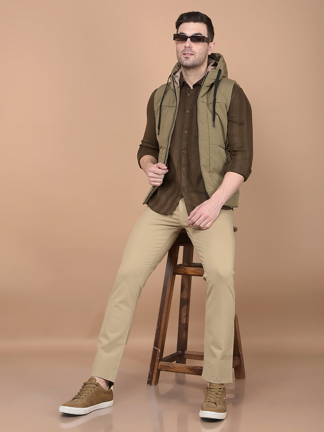 Khaki Printed Knitted Trousers