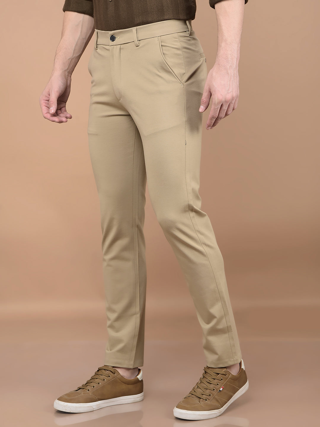 Khaki Printed Knitted Trousers