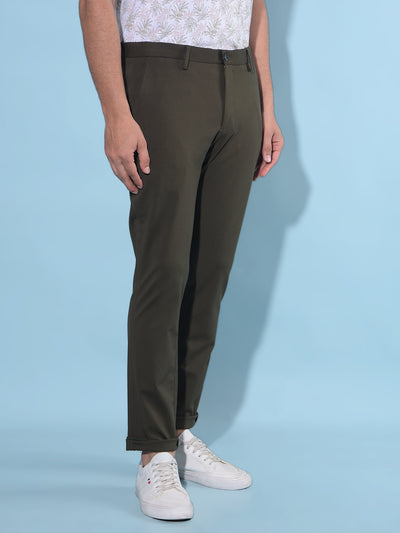 Olive Stretchable Trousers-Men Trousers-Crimsoune Club