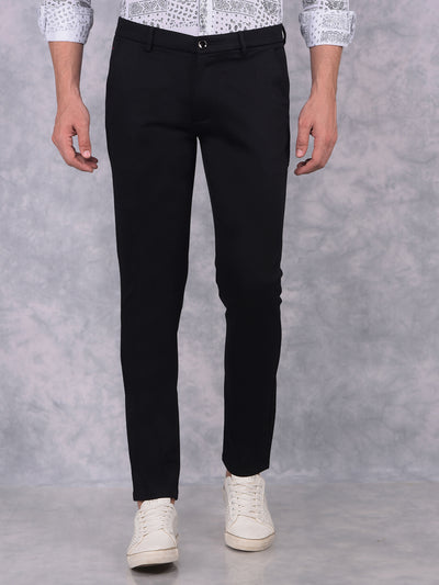 Navy Blue Textured Print Trousers-Men Trousers-Crimsoune Club