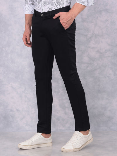 Navy Blue Textured Print Trousers-Men Trousers-Crimsoune Club