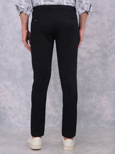 Navy Blue Textured Print Trousers-Men Trousers-Crimsoune Club