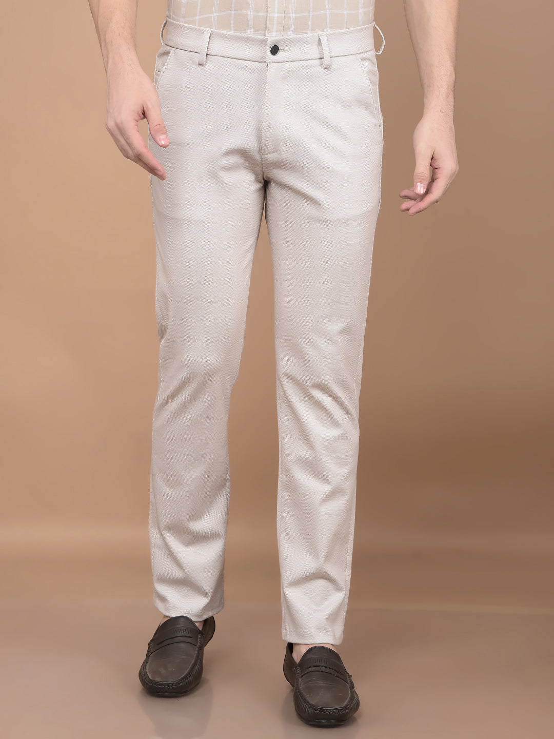 Beige Printed Knitted Trousers