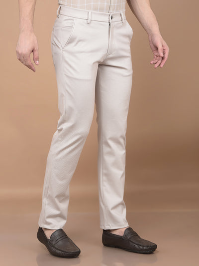 Beige Printed Knitted Trousers