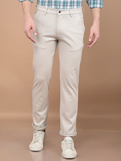 Beige Printed Knitted Trousers