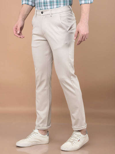 Beige Printed Knitted Trousers