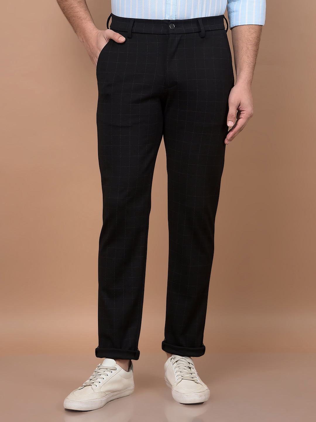 Black Checked Knitted Trousers