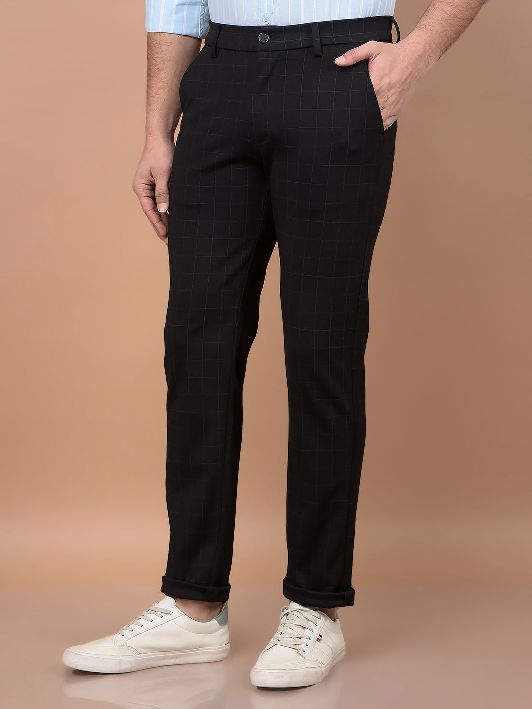 Black Checked Knitted Trousers