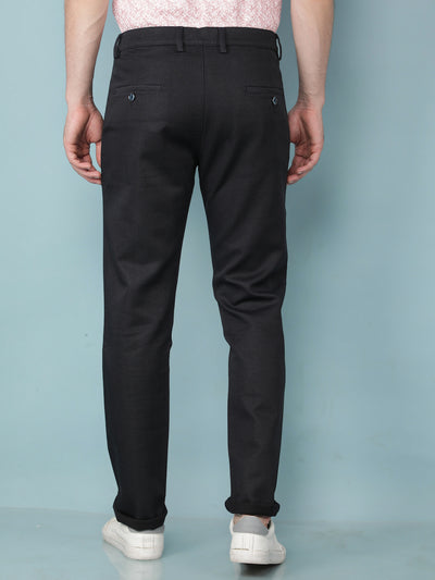 Navy Blue Printed Dobby Trousers-Men Trousers-Crimsoune Club