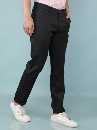 Navy Blue Printed Dobby Trousers-Men Trousers-Crimsoune Club