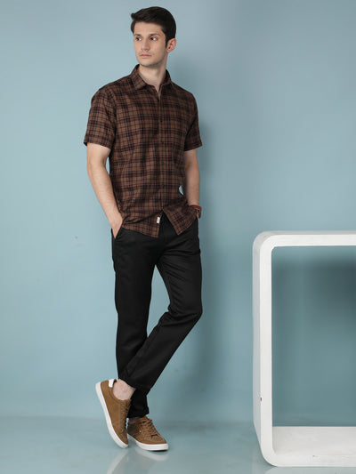 Black Printed Dobby Trousers-Men Trousers-Crimsoune Club