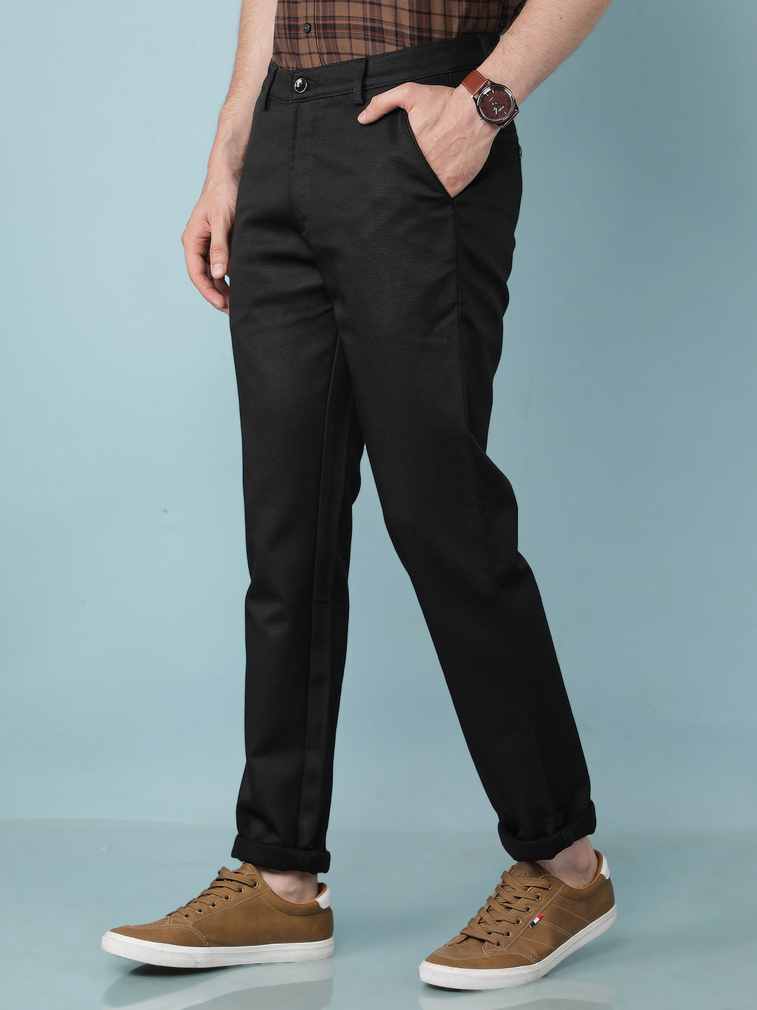 Black Printed Dobby Trousers-Men Trousers-Crimsoune Club