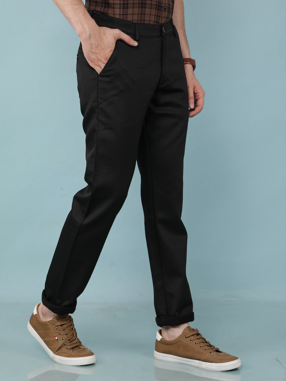 Black Printed Dobby Trousers-Men Trousers-Crimsoune Club