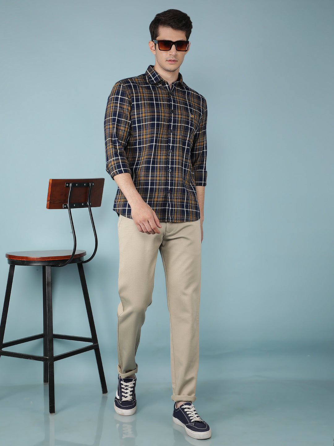 Beige Printed Chinos Trousers-Men Trousers-Crimsoune Club