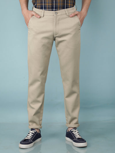 Beige Printed Chinos Trousers-Men Trousers-Crimsoune Club