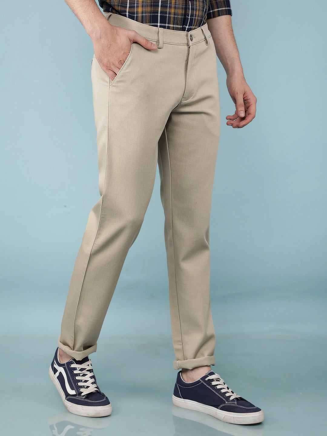 Beige Printed Chinos Trousers-Men Trousers-Crimsoune Club