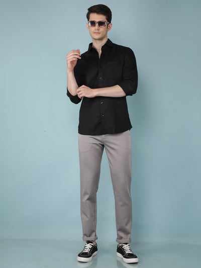 Grey Printed Chinos Trousers-Men Trousers-Crimsoune Club