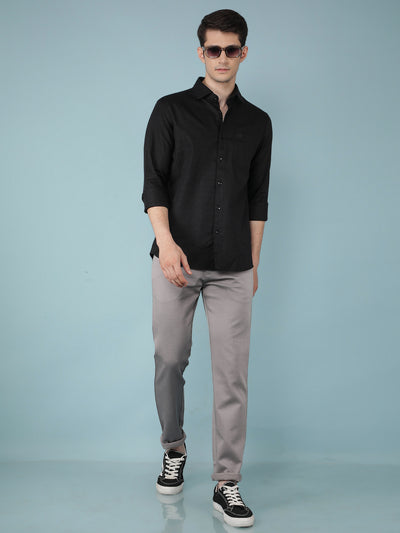 Grey Printed Chinos Trousers-Men Trousers-Crimsoune Club