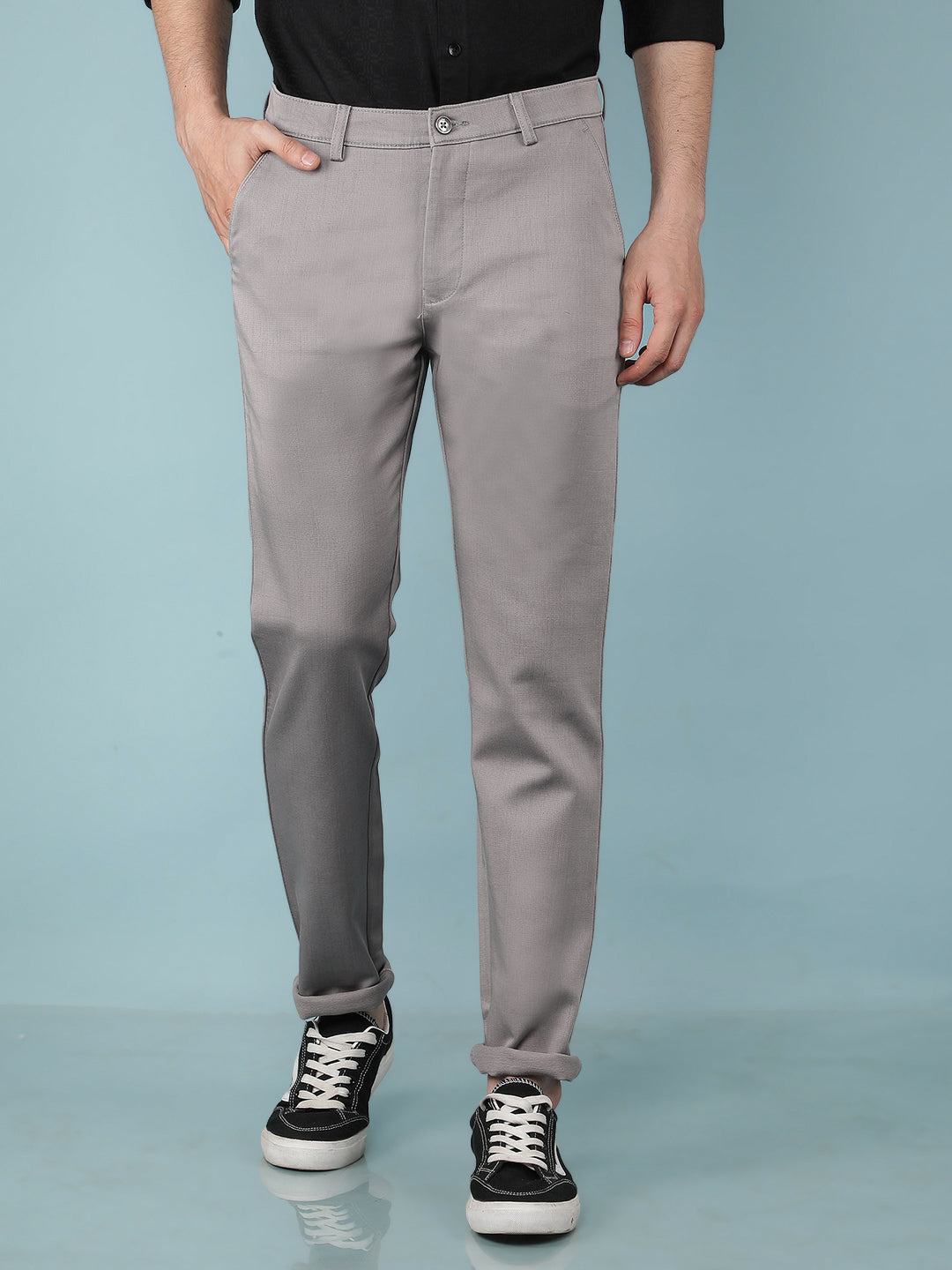 Grey Printed Chinos Trousers-Men Trousers-Crimsoune Club