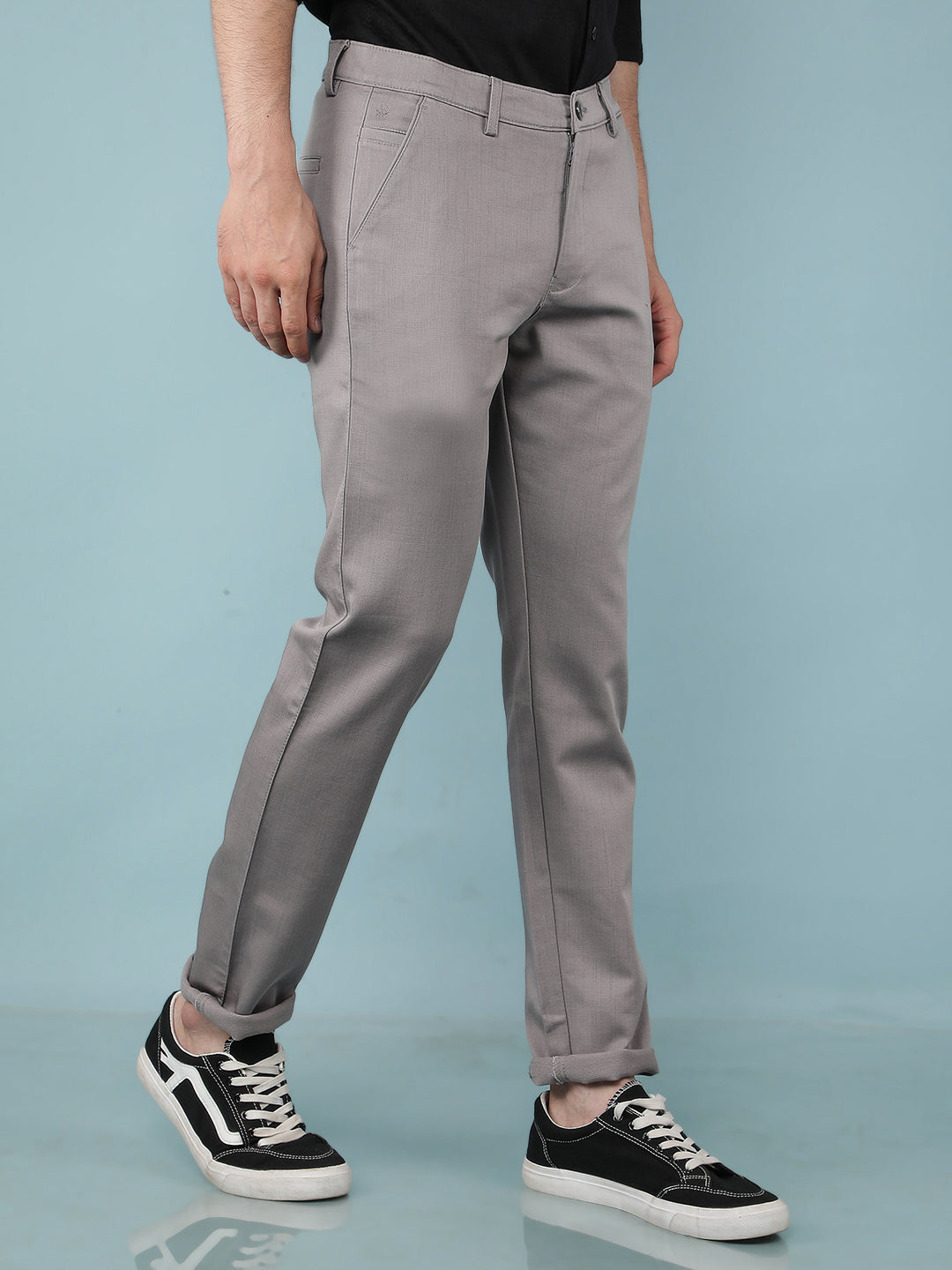 Grey Printed Chinos Trousers-Men Trousers-Crimsoune Club