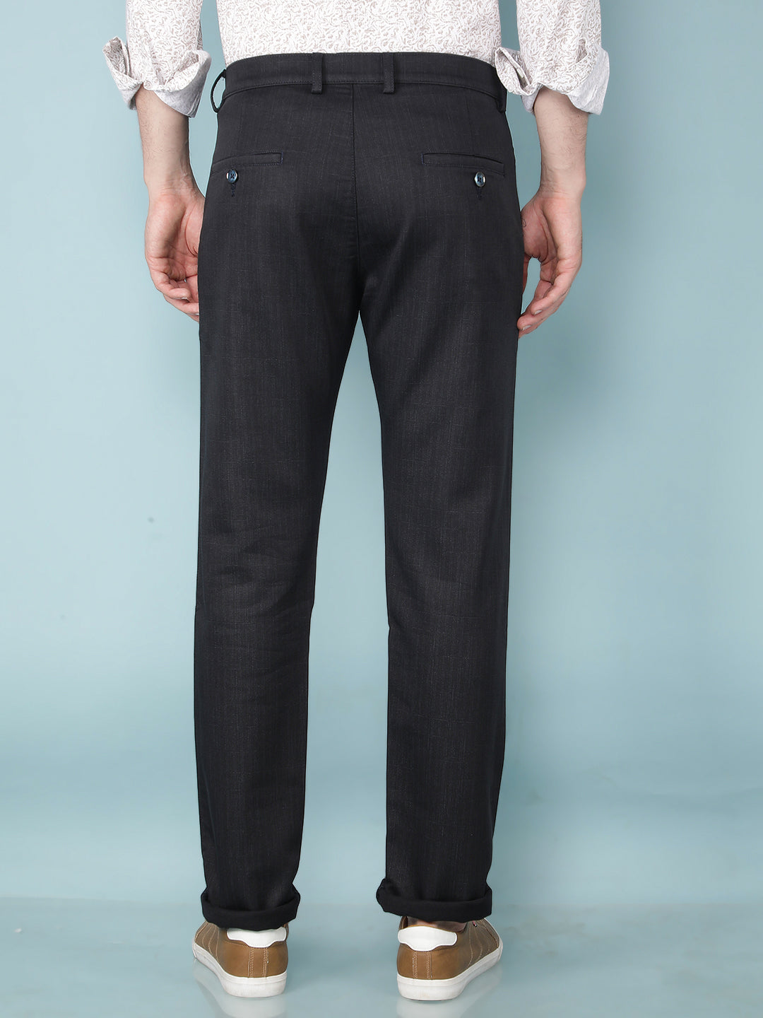 Navy Blue Printed Chinos Trousers-Men Trousers-Crimsoune Club