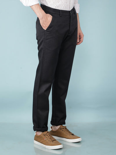 Navy Blue Printed Chinos Trousers-Men Trousers-Crimsoune Club