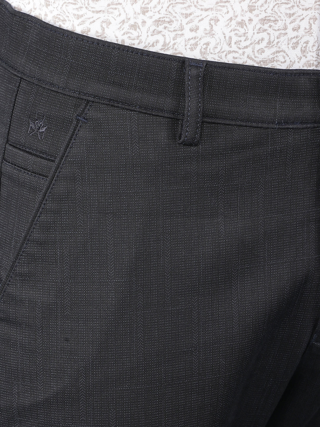 Navy Blue Printed Chinos Trousers-Men Trousers-Crimsoune Club