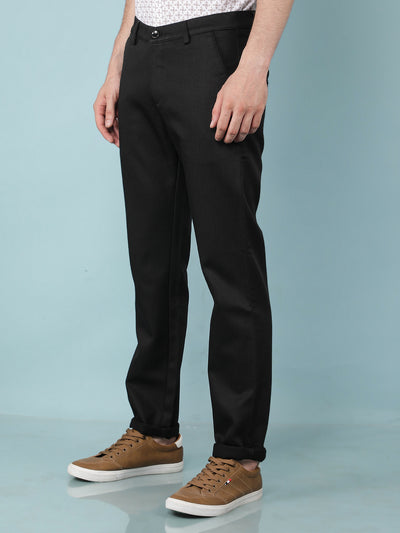 Black Printed Chinos Trousers-Men Trousers-Crimsoune Club