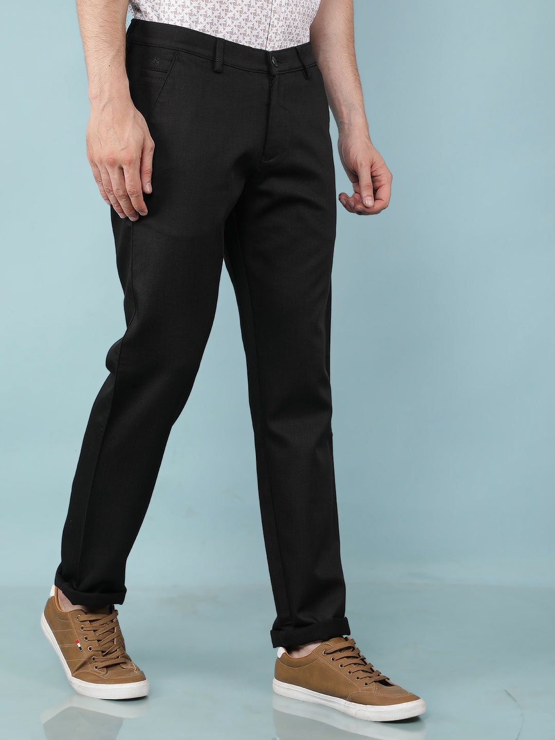 Black Printed Chinos Trousers-Men Trousers-Crimsoune Club