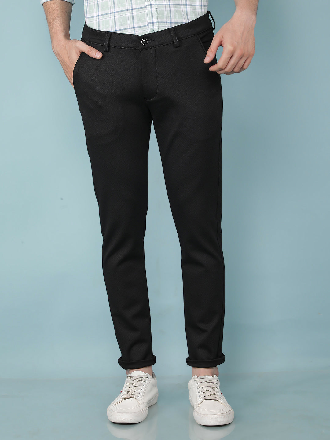 Black Jacquard Chinos Trousers-Men Trousers-Crimsoune Club