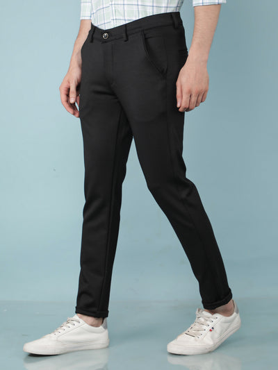 Black Jacquard Chinos Trousers-Men Trousers-Crimsoune Club