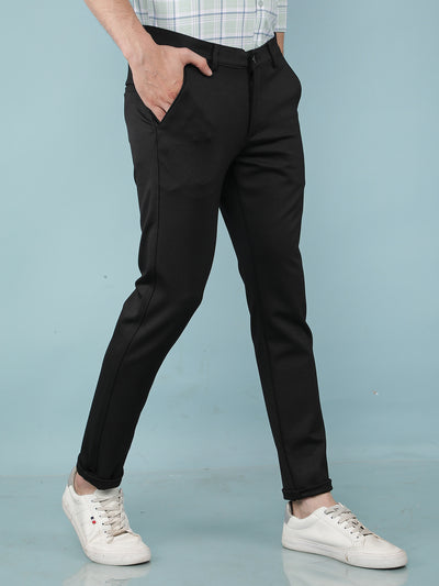 Black Jacquard Chinos Trousers-Men Trousers-Crimsoune Club