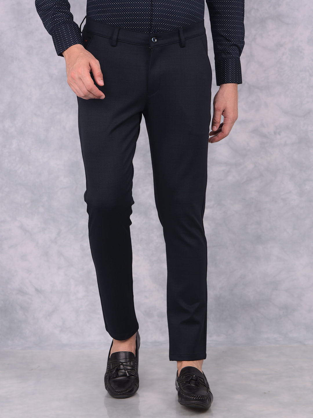 Navy Blue Checked Trousers-Men Trousers-Crimsoune Club