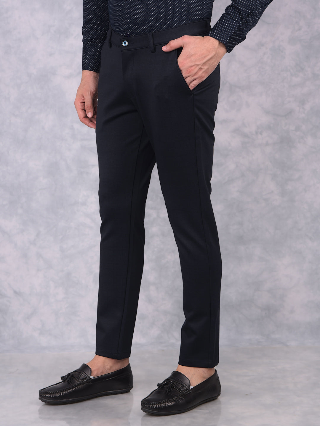 Navy Blue Checked Trousers-Men Trousers-Crimsoune Club