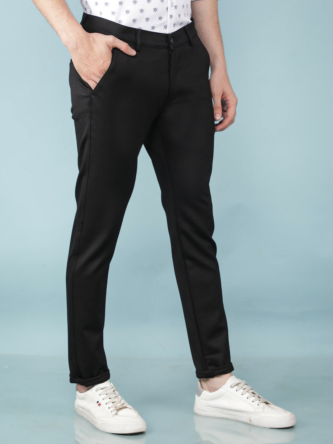 Black Printed Chinos Trousers-Men Trousers-Crimsoune Club