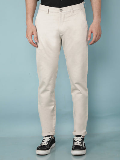 Beige Printed Chinos Trousers-Men Trousers-Crimsoune Club