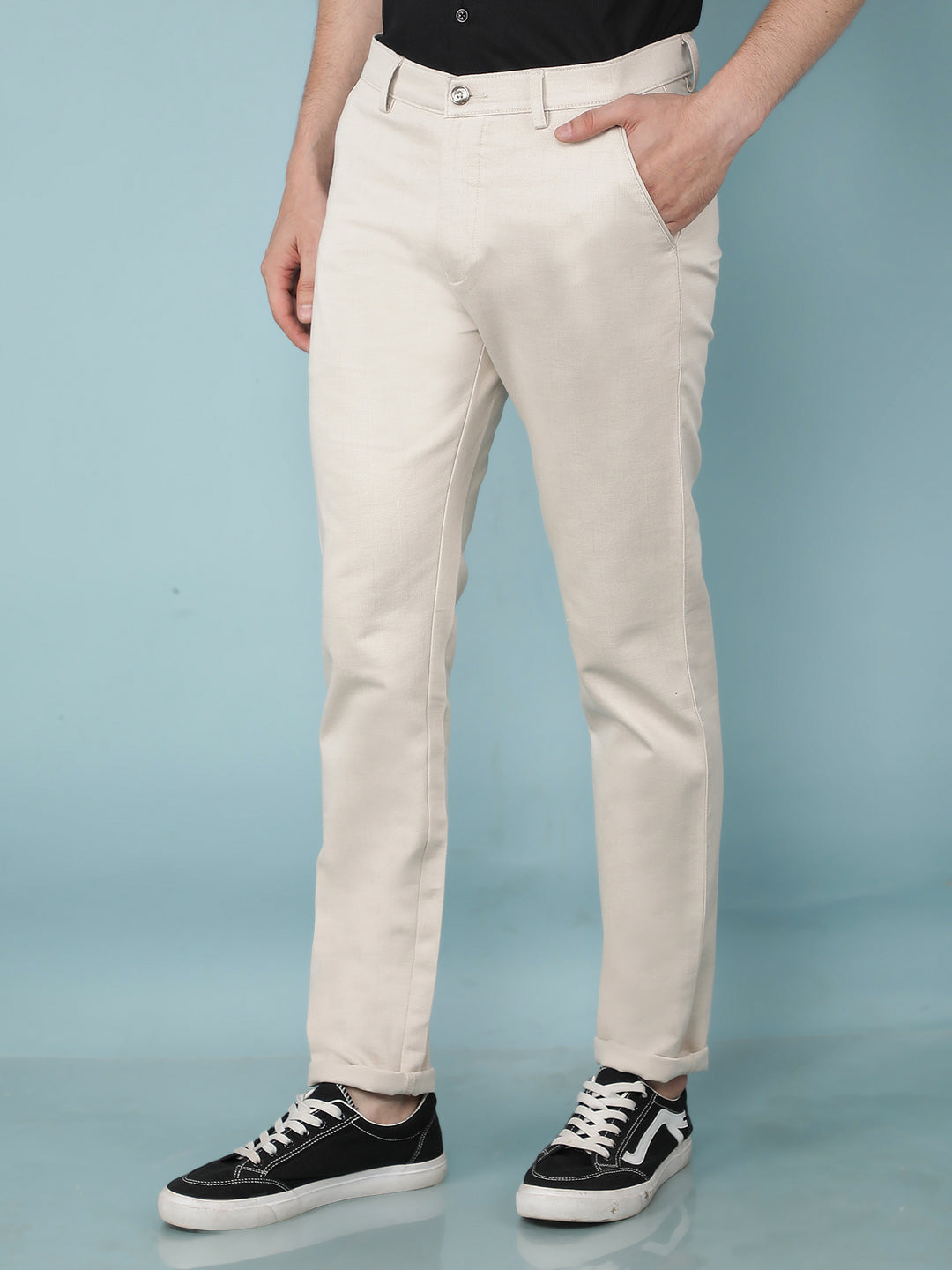 Beige Printed Chinos Trousers-Men Trousers-Crimsoune Club