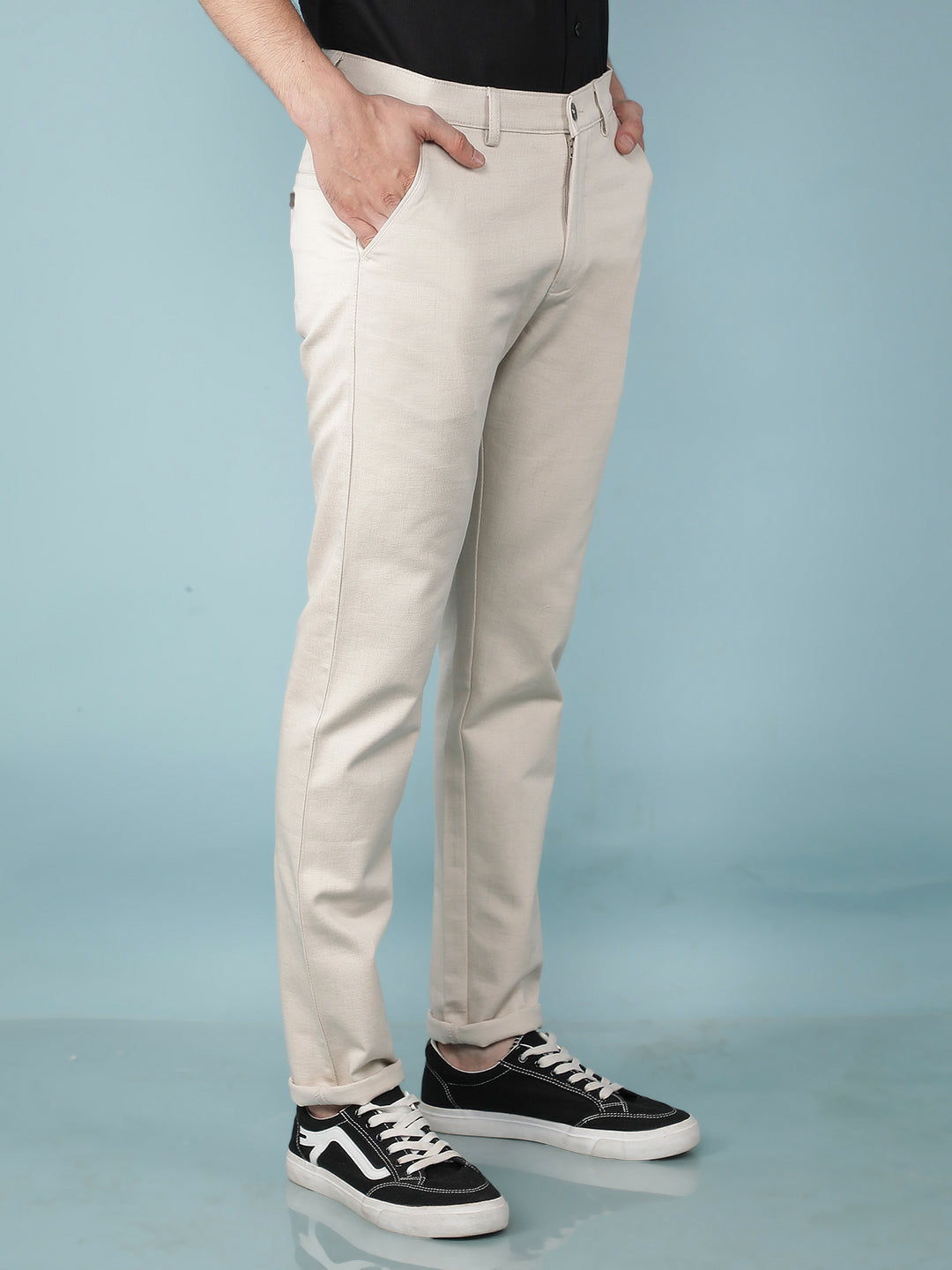 Beige Printed Chinos Trousers-Men Trousers-Crimsoune Club